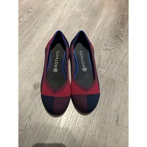 Rothy's RETIRED COLOR Captoe Burgendy Navy Blue Plaid Flats, Sz 9.5, MSRP $155